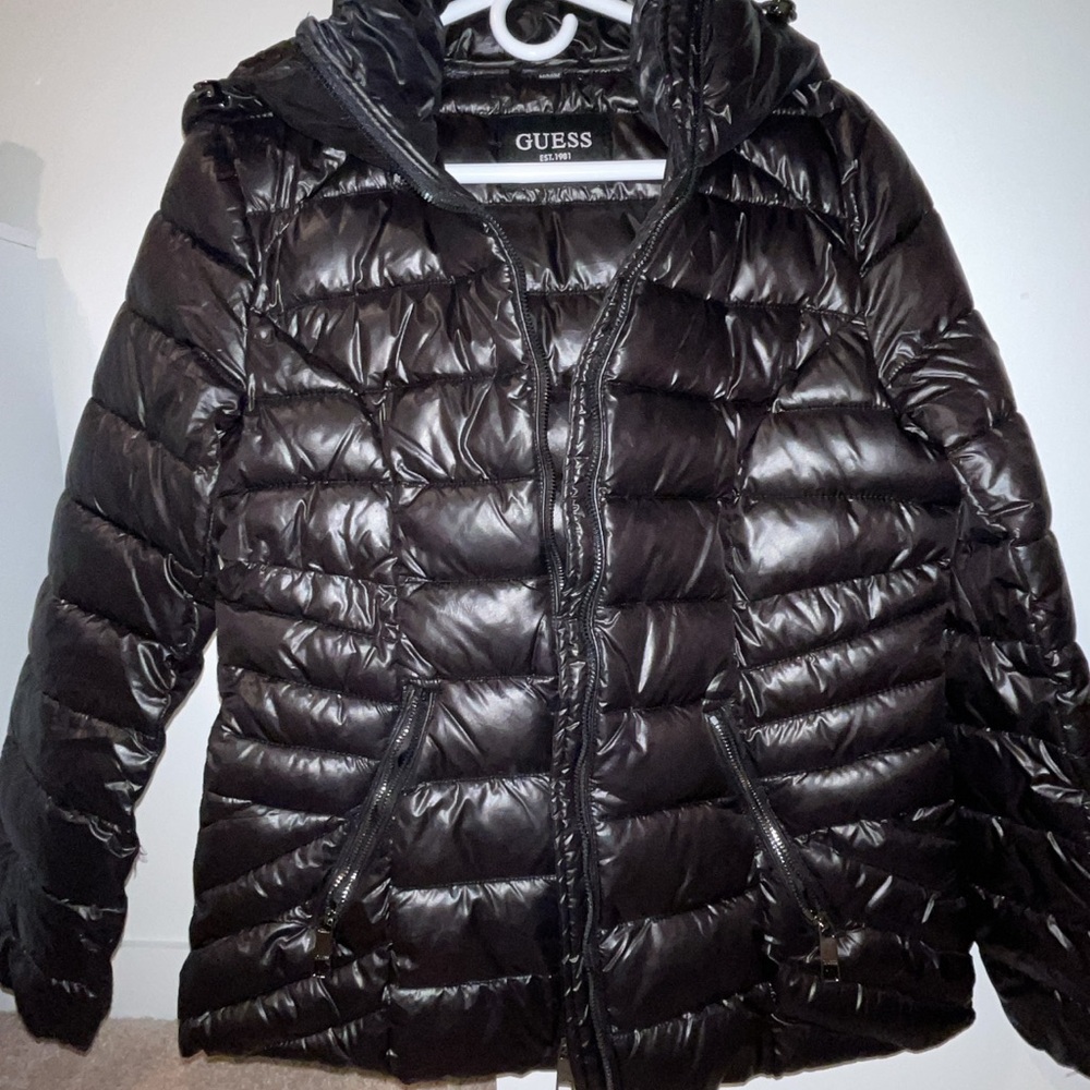 Guess Shiny Black Quilted Jacket